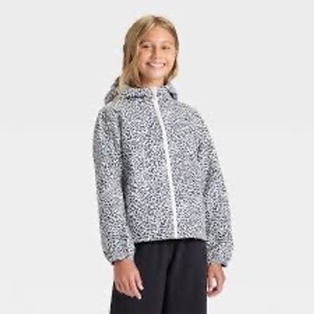 All in Motion Girls Leopard Print Hooded Jacket Wind Water Resistant Small 6/7